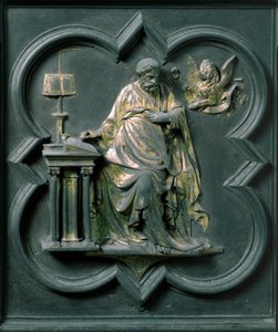 North Porte (kalt Gate of the Cross, mot nord), utvendig detalj: Saint Mark. Bronseskulptur laget av Lorenzo Ghiberti (1378-1455) av Lorenzo Ghiberti