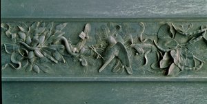 Skulptert ramme, detalj av nordporten. Lavrelieff bronse av Lorenzo Ghiberti