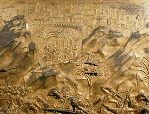 The Story of David and Goliath, bakgrunnsdetalj fra det originale panelet fra East Doors of the Baptistery av Lorenzo Ghiberti