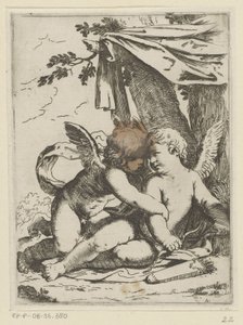 To putti under en teltduk av Lorenzo Loli