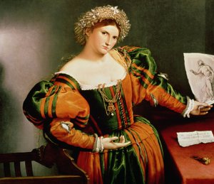 En dame med en tegning av Lucretia, ca. 1530-33 (olje på lerret overført fra tre) av Lorenzo Lotto