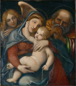 Den hellige familie med engelen Gabriel av Lorenzo Lotto