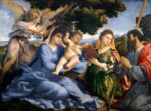 Madonna og barn mellom de hellige Katarina av Alexandria og Thomas av Lorenzo Lotto (1480 ca-1556), olje på lerret av Lorenzo Lotto