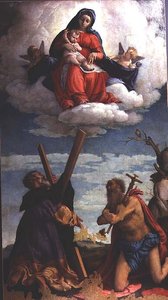 Madonna og Child in Glory med St. Andrew og St. Jerome av Lorenzo Lotto