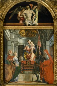 Madonna and Saints av Lorenzo Lotto (ca 1480-1556), olje på lerret av Lorenzo Lotto