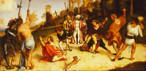 Martyrdom of St Stephen, deling av Martinengo altertavle av Lorenzo Lotto (1480 ca. 1556), olje på panel, 51x97 cm, ca. 1516 av Lorenzo Lotto