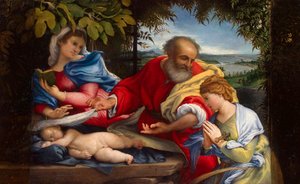 Hvil på flukten til Egypt med Saint Justina', 1529. av Lorenzo Lotto