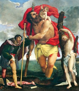 St Christopher mellom Saints Rocco og Sebastian av Lorenzo Lotto