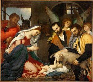 Gjeternes tilbedelse (maleri på lerret) av Lorenzo Lotto