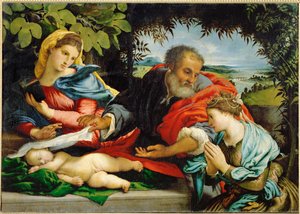 Den hellige familie med den hellige Katarina av Alexandria (maleri på lerret) av Lorenzo Lotto