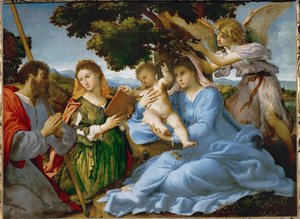 Jomfru og barn med den hellige Katarina av Alexandria og den hellige Jakob den eldre (maleri på lerret) av Lorenzo Lotto