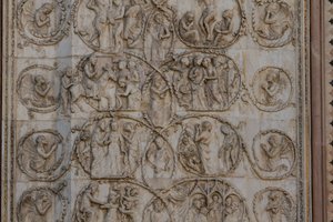 Scener fra Kristi liv, historier fra Det nye testamente, basrelieffer av Lorenzo Maitani (før 1275-1330), tredje søyle, fasade av Orvieto-katedralen, Umbria, Italia av Lorenzo Maitani