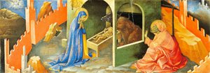 Jesu fødsel, del av predella, av Lorenzo Monaco (1370-cirka 1425), olje på panel
