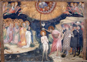 Døperen Johannes som døper Jesus, med en representasjon av den hellige treenighet (fresco