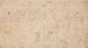 Design for et antependium: Madonna della Misericordia med de hellige døperen Johannes..., ca.1370. av Lorenzo Veneziano.