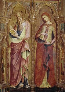 Evangelisten Johannes og Maria Magdalena - Detalj av bebudelsens polyptyk (1357, tempera og bladgull på tre)