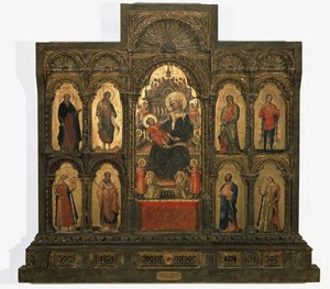 Madonna og barn med hellige - polyptisk (tempera og bladgull på panel, andre halvdel av 1300-tallet) av Lorenzo Veneziano