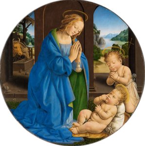 Maria som tilber barnet, med Johannesbarnet av Lorenzo di Credi