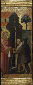 Saint Lawrence deler ut almisser til de fattige. Scener fra Saint Lawrences liv, predella, ca 1412