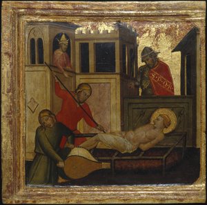 Saint Lawrences martyrium. Scener fra Saint Lawrences liv, predella, ca 1412
