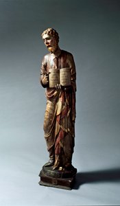 Representasjon av en uidentifisert helgen. Polykrom treskulptur