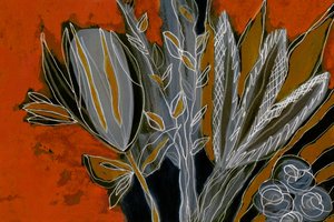 Grå og oransje botaniske motiver av Lori Ann Folz