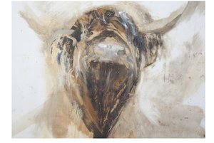 La Vache,Cow, 2015,(olje og blandede medier på gesso på papir) av Lou Gibbs