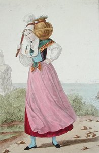 Meieripike fra Cherbourg-regionen, ca. 1820 (litho-farge) av Louis Marie (after) Lante