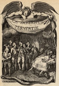 Illustrasjon for «Den perverterte bonden eller byens farer» av Restif de La Bretonne (1734-1806) fransk forfatter. Gravering av Binet fra 1700-tallet.