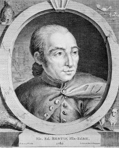 Portrett av Nicolas Edme Restif de La Bretonne (1734-1806) (også Retif de La Bretone) - av Binet, gravering