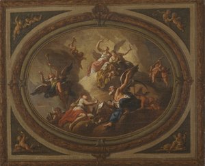 Skisse for et ovalt tak, ca. 1705 (olje på lerret) av Louis (after) Laguerre