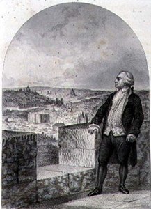 Honore Gabriel Riqueti, greve av Mirabeau (1749-91) på vollene i Paris, gravert av Philibert Langlois (gravering) av Louis (after) Marckl