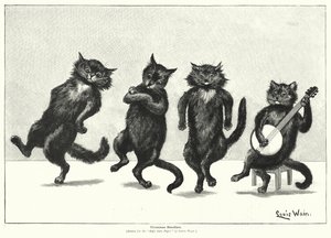 Katter som danser (litho) av Louis (after) Wain