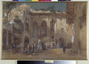 Et livlig torg i Kairo, Egypt av Louis Amable Crapelet