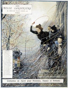 Februar: karnevalet til "" Mardi Gras"" - butikkkalender "" La Belle Jardinière"" av Louis Anet Sabatier