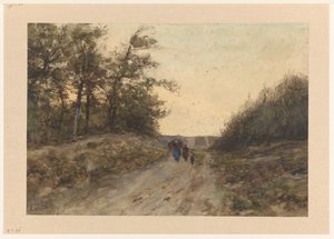 Landskap med figurer på landevei
