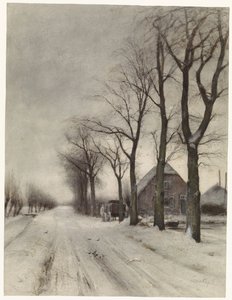 Vinterlandskap med gård på en allé