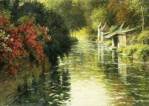 Et fransk elvelandskap (olje på lerret) av Louis Aston Knight