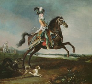 Rytterportrett av Marie-Antoinette (1755-93) i jaktantrekk, 1783