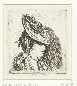 Hovedstudie av en ung kvinne med hatt av Louis Bernard Coclers