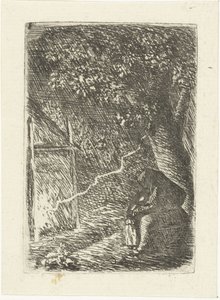 Kvinne og barn ly fra lyn under et tre av Louis Bernard Coclers