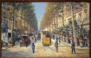 Avenue de la Gare i Nice (nåværende avenue Jean Medecin). Det er en Morris-søyle til venstre. Maleri av Louis Beroud (1852-1930), olje på lerret, fransk kunst, tidlig på 1900-tallet. Musee Massena, Nice.