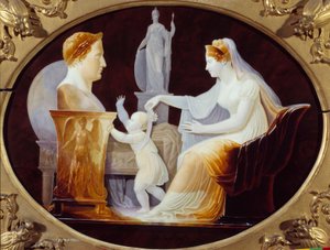 Impressen Mary Louise som leder de første trinnene til kongen av Roma Napoleon II, hertugen av Reichstadt (1811-1832), sønn av keiser Napoleon I (1769-1821), foran bysten av sin far Porselensplate av Louis Bertin Parant (1768-1851) 1813 Paris. La Leg av Louis Bertin Parant