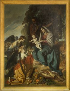 Engler som mater den hellige familie. Olje på lerret av Louis Boulanger (1806-1867), skipet til katedralen i Sens