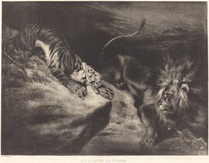 Løven og tigeren av Louis Candide Boulanger after Eugène Delacroix
