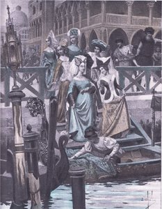 Grønne gjess, illustrasjon fra Decameron av Boccaccio utgitt av Navarre Society 1930-tallet (litho) av Louis Chalon