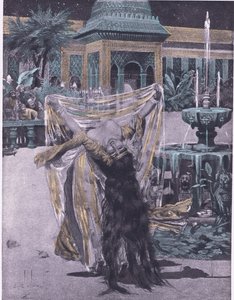 Soldanen til babylons datter danser, illustrasjon fra Decameron av Boccaccio utgitt av Navarre Society 1930-tallet (litho) av Louis Chalon