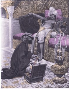 Datteren til kongen av Tunis, illustrasjon fra Decameron av Boccaccio utgitt av Navarre Society 1930-tallet (litho)