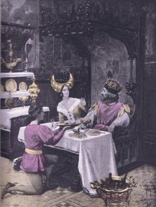The middag av høns, illustrasjon fra Decameron av Boccaccio utgitt av Navarre Society 1930-tallet (litho)