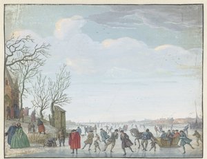 Vinterlandskap med isunderholdning av Louis Chalon